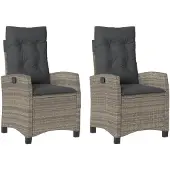 vidaXL Gartensessel mit Kissen 2 Stk. Verstellbar Grau Poly Rattan