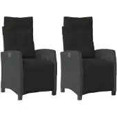 vidaXL Gartensessel mit Fußteil 2 Stk. Verstellbar Schwarz Poly Rattan