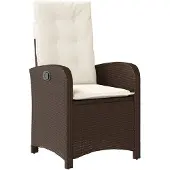 vidaXL Gartensessel Verstellbar mit Kissen Braun Poly Rattan