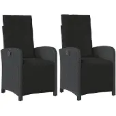 vidaXL Gartensessel mit Fußteil 2 Stk. Verstellbar Schwarz Poly Rattan