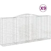 vidaXL Gabionen mit Hochbogen 9 Stk. 400x50x180/200cm Verzinktes Eisen