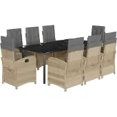 vidaXL 9-tlg. Garten-Essgruppe mit Kissen Beigemischung Poly Rattan