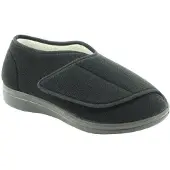 Fischer Markenschuh Fischer Hausschuh, Klettvelour, Frotteefutter, Wechselfußbett, Extraweite L, schwarz 0553-90 38