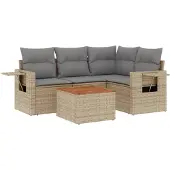 vidaXL 5-tlg. Garten-Sofagarnitur mit Kissen Beige Poly Rattan