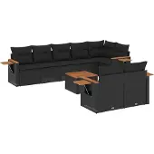vidaXL 9-tlg. Garten-Sofagarnitur mit Kissen Schwarz Poly Rattan