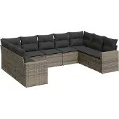 vidaXL 9-tlg. Garten-Sofagarnitur mit Kissen Grau Poly Rattan
