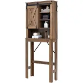 Costway Toilettenschrank mit Schiebetür und 3-Fach verstellbaren Regalböden, Toilettenregal Holz, Badezimmerregal freistehend, Überbauschrank braun Waschmaschinenregal