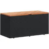 vidaXL Gartentruhe Schwarz 110x50x54 cm Poly Rattan Akazienholz