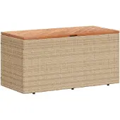 DKD Home Decor Gartentruhe Beige 110x50x54 cm Poly Rattan Akazienholz