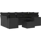 vidaXL 7-tlg. Garten-Sofagarnitur mit Kissen Schwarz Poly Rattan