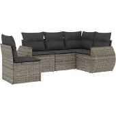 vidaXL 5-tlg. Garten-Sofagarnitur mit Kissen Grau Poly Rattan