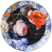 Heinen Delfts Blauw – Bord 'Blumen van de Gouden Eeuw' middel