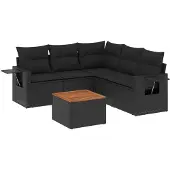 vidaXL 6-tlg. Garten-Sofagarnitur mit Kissen Schwarz Poly Rattan