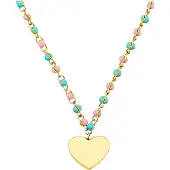 Prinzessin Lillifee Kette mit Anhänger "Herz", bunt (gelbgoldfarben, blau, rosa), Halsketten, Kinder, Edelstahl, L: 38 B: 2,2mm, Kette mit Anhänger, B:2,2mm
