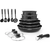 Arthur Martin 15-teiliges, abnehmbares Kochgeschirr-Set (16-20-22-24-26 cm), schwarz – für alle Herdarten inklusive Induktion