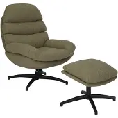 Livin24 Bronx71 Sessel mit Hocker Palma Leinen drehbar olivgrün