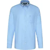Bugatti Langarmhemd "Button-Down", Herren, Gr. M, Normalgrößen, blau (hellblau), 100% Baumwolle, normal, eckige 2-Knopf-Manschette, Hemden Langarmhemd, Oxford Modern Fit