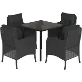 vidaXL 5-tlg. Garten-Essgruppe mit Kissen Schwarz Poly Rattan