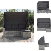 vidaXL 3-Sitzer-Gartensofa mit Dach und Fußhocker Grau Poly Rattan - Gartensofas