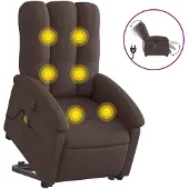 vidaXL Elektrischer Massagesessel mit Aufstehhilfe Dunkelbraun Stoff