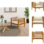The Living Store Gartenstuhl mit Cremeweißen Kissen Massivholz Akazie