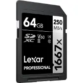 Lexar SDXC, 64 GB, 64 GB, SDXC, Klasse 10, UHS-II, 250 MB/s, 90 MB/s