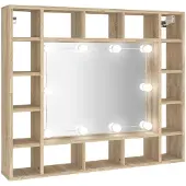The Living Store Spiegelschrank mit LED Sonoma-Eiche 91x15x76,5 cm