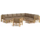 The Living Store 12-tlg. Garten-Lounge-Set mit Kissen Taupe Bambus
