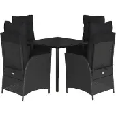 vidaXL 5-tlg. Garten-Essgruppe mit Kissen Schwarz Poly Rattan