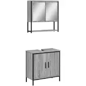 DKD Home Decor vidaXL 2-tlg. Badmöbel-Set Grau Sonoma Holzwerkstoff