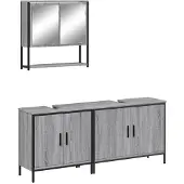 DKD Home Decor 3-tlg. Badmöbel-Set Grau Sonoma Holzwerkstoff