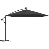 The Living Store Ampelschirm mit LED-Leuchten Schwarz 350 cm