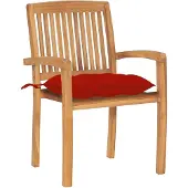 The Living Store Gartenstühle 2 Stk. mit Roten Kissen Massivholz Teak