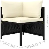 The Living Store 2-Sitzer-Gartensofa mit Kissen Schwarz Poly Rattan