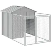 vidaXL Hundehütte mit Auslauf Hellgrau 117x201x123 cm Verzinkter Stahl