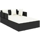 vidaXL Sonnenliege mit Kissen Schwarz 182x118x63 cm Poly Rattan