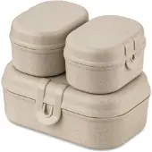 Koziol Lunchbox Set PASCAL READY MINI, 3-teilig, Robuste Frühstücksdosen mit sicherem Clipverschluss, 1 Set, Farbe: beige