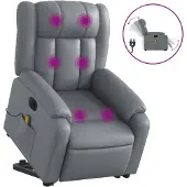 vidaXL Massagesessel mit Aufstehhilfe Elektrisch Grau Kunstleder