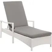 Beliani Gartenliege weiß/grau Rattan inkl. Auflage verstellbar