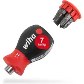 Wiha Schraubendreher mit Bit Magazin magnetisch Phillips, Schlitz mit 6 Bits, Stubby, 1/4 zoll in SB-Kartonverpackung - 33738
