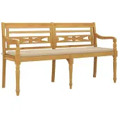 vidaXL Batavia-Bank mit Beigem Kissen 150 cm Massivholz Teak