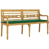 vidaXL Batavia-Bank mit Grünem Kissen 150 cm Massivholz Teak