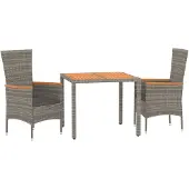 vidaXL 3-tlg. Garten-Essgruppe mit Kissen Grau Poly Rattan