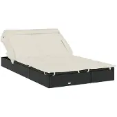 vidaXL 2-Personen-Sonnenliege mit Dach Schwarz 213x118x97 Poly Rattan