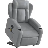 vidaXL Massagesessel mit Aufstehhilfe Hellgrau Stoff