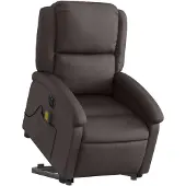vidaXL Massagesessel mit Aufstehhilfe Elektrisch Dunkelbraun Echtleder
