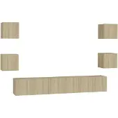 The Living Store 7-tlg. TV-Schrank-Set Sonoma-Eiche Holzwerkstoff