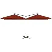 The Living Store Doppel-Sonnenschirm mit Stahlmast Terracotta-Rot 600x300 cm