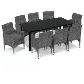 vidaXL 9-tlg. Garten-Essgruppe mit Kissen Poly Rattan Grau
