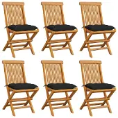 vidaXL Klappstühle mit schwarzen Kissen, 6-teilig, Massivholz Teakholz